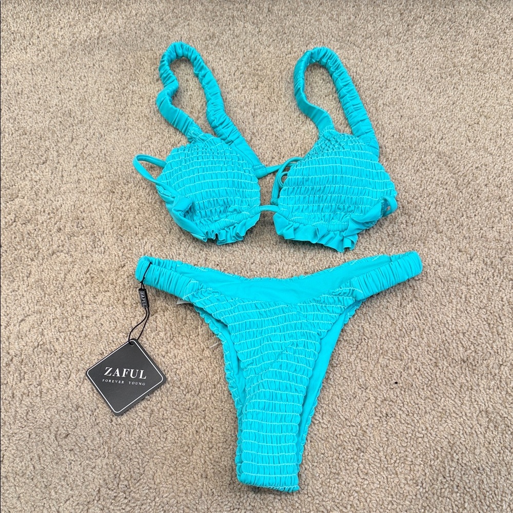 Zaful Vibrant Turquoise Bikini Set